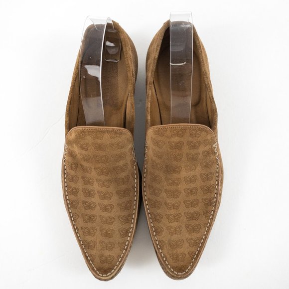 Vintage Bottega Veneta 8 Suede Butterfly Logo Loafers Tan - Picture 3 of 13